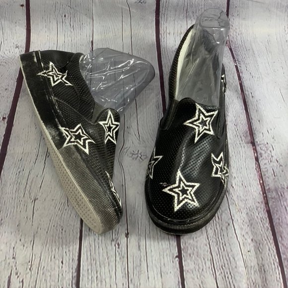 MIA Shoes - Mia Star Printed Black Distressed Slip-On Perforat